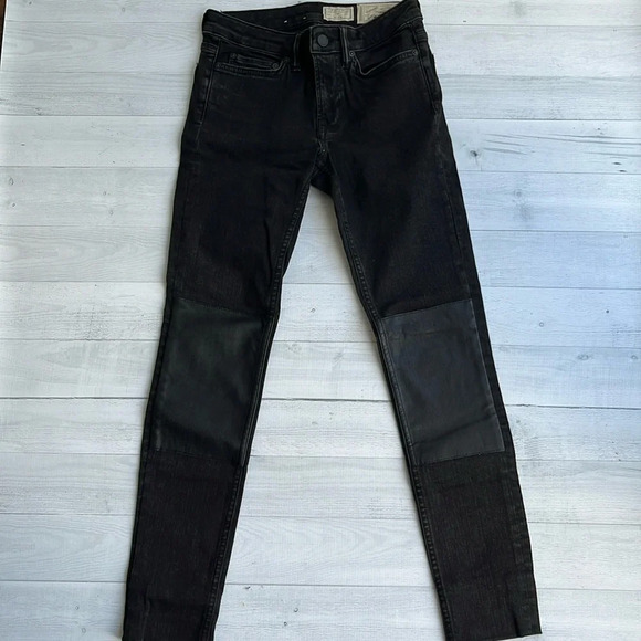 Allsaints Faded Black Skinny Leg Denim with Genuine Leather Patches 25 - Picture 1 of 7
